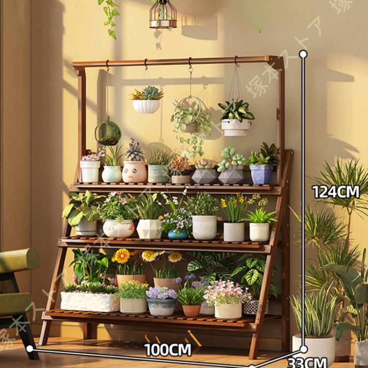 フラワースタンド ガーデンラック 3段花台 折りたたみ 落下防止 吊り