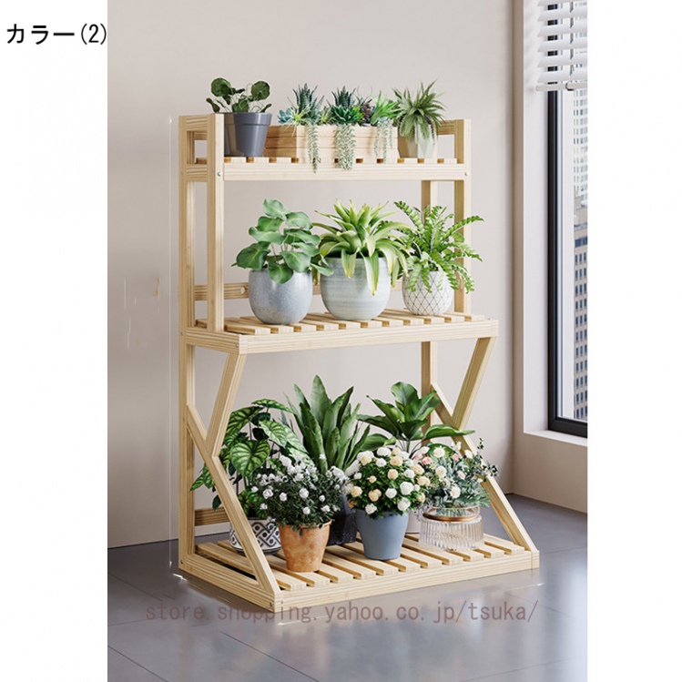 フラワースタンド 木製 車輪付きガーデンラック 3段式植物スタンド