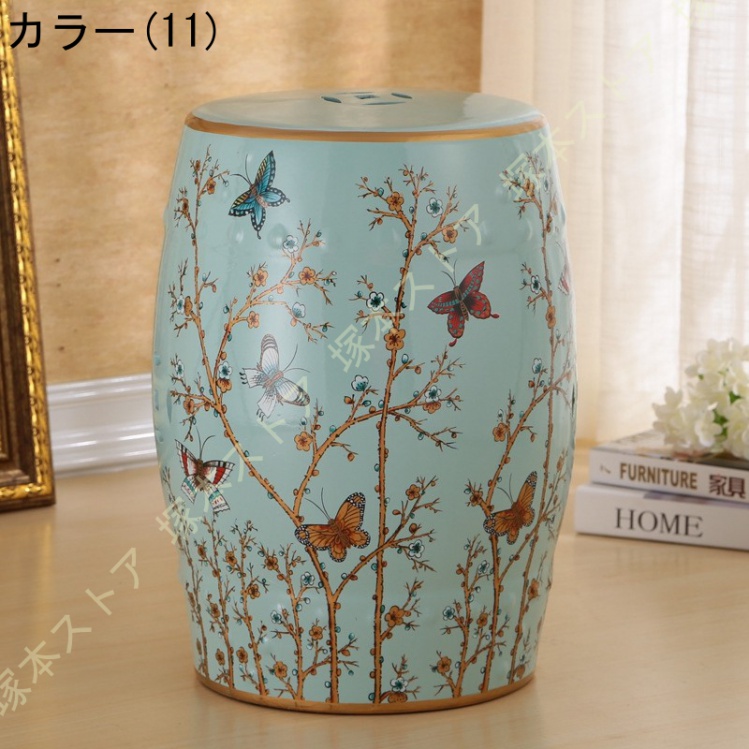 陶器製 シノワズリスツール 高さ46cm 花台 スツール おしゃれ 上品 花