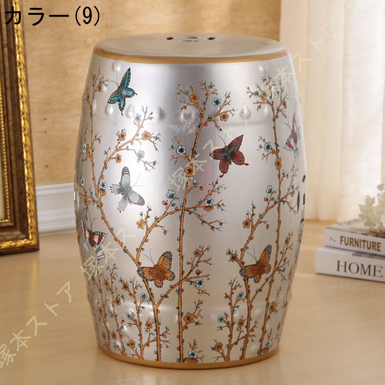 【希少】台湾製 中華陶瓷 陶器スツールランプ シノワズリ アンティーク 大型 陶器製 シノワズリスツール 高さ46cm 花台 スツール おしゃれ 上品 花