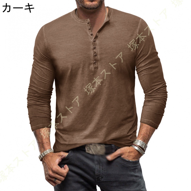 長袖 tシャツ メンズ 綿100% ロングtシャツ ヘンリーネック シルエット メンズ長袖tシャツ ロングTシャツ 無地 シンプル コットン ウェア ルームウェア｜tsuka｜08