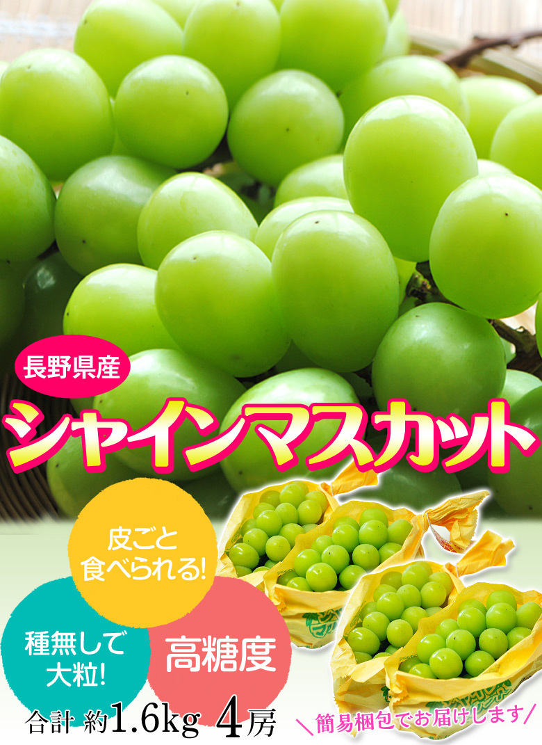 シャインマスカット』長野県産 4房 計約1.6kg ※常温 送料無料