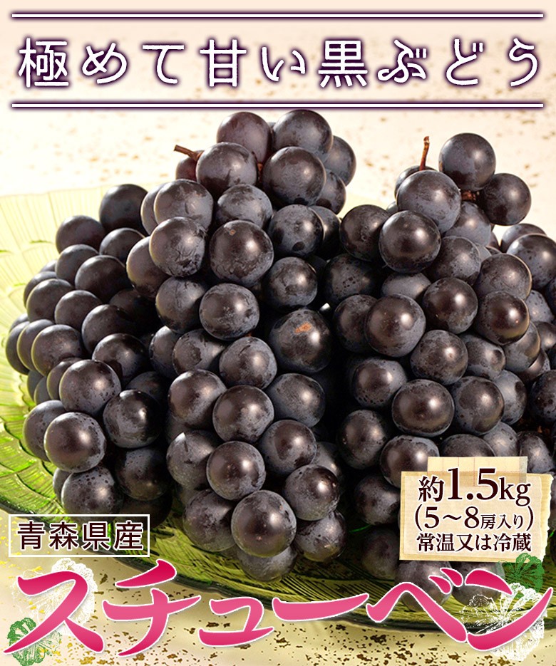 ぶどう 黒ぶどう 『スチューベン』青森県産 約1.5kg（5〜8房 ）※常温