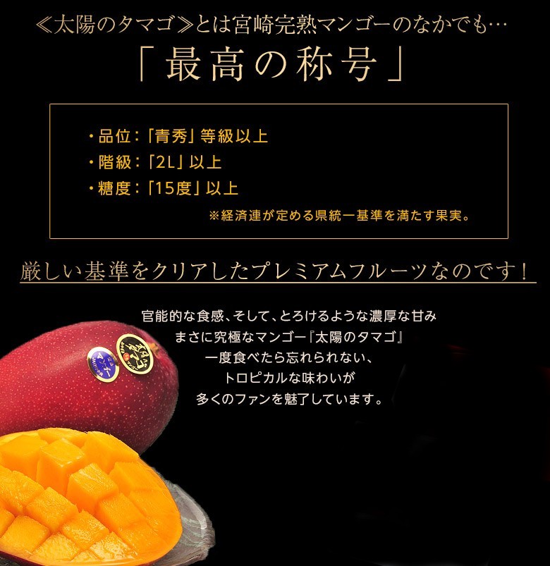 太陽のタマゴ みやざき完熟マンゴー 宮崎県産 2L 3玉（1玉：350〜449g 