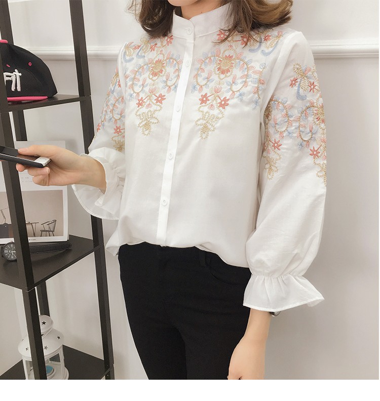 シャツ ブラウス 刺繍ブラウス マオカラーシャツ スタンドカラーシャツ レディース 長袖 花柄 刺繍 Tops0026 月島 通販 Yahoo ショッピング