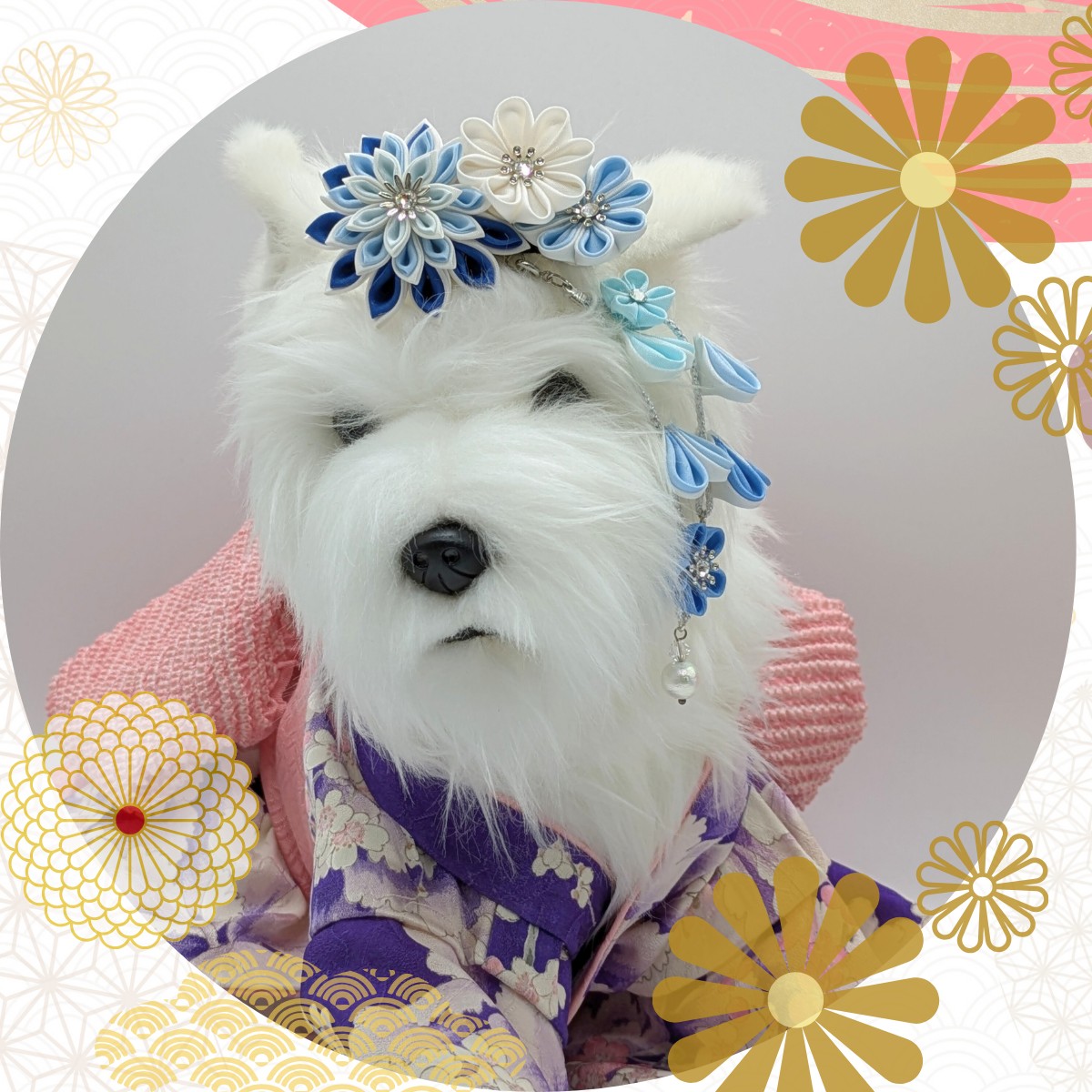犬用 ペット用 アクセサリー バレッタ 和装 着物 七五三飾り 誕生日