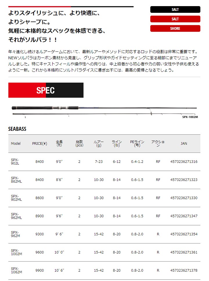 ります メジャークラフト ｓｐｘ ９６２ｍｌ ヨコオネットpaypayモール店 通販 Paypayモール ロッド １８ ソルパラ シーバスモデル きましても Rafkaup Is