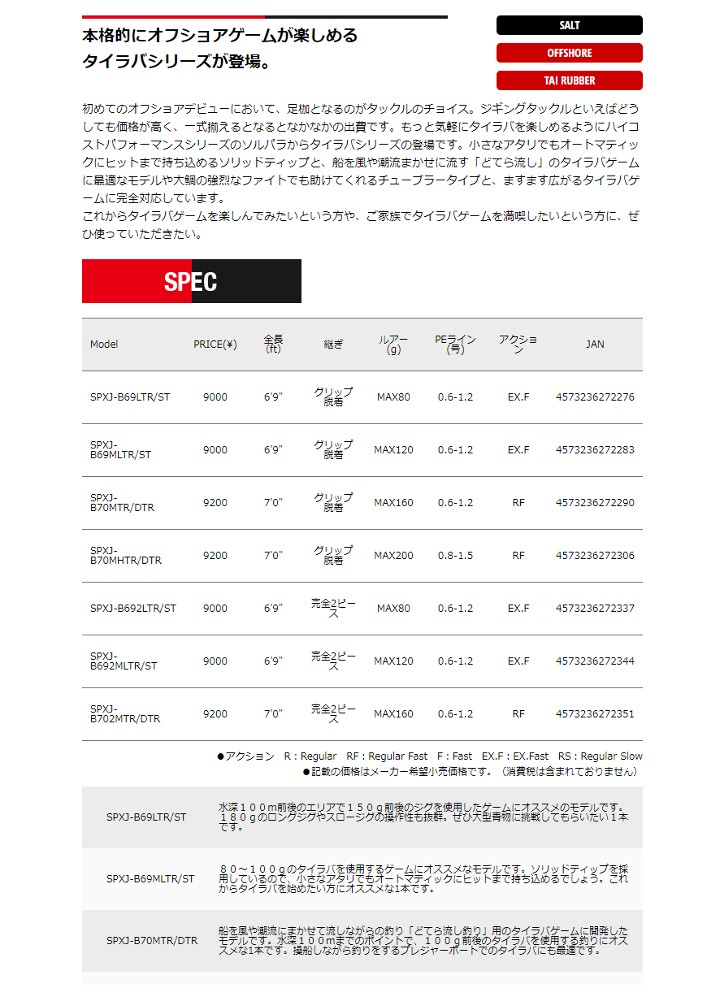 メジャークラフト 19 ソルパラ タイラバ SPXJ-B702MTR/DTR 【大型商品1