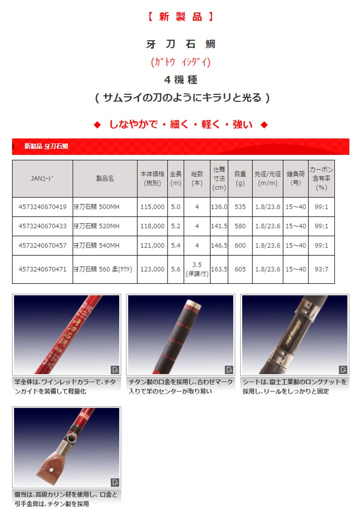 ロッド・コム 牙刀 石鯛 560 柔 【大型商品2】 : つり具のヨコオYahoo