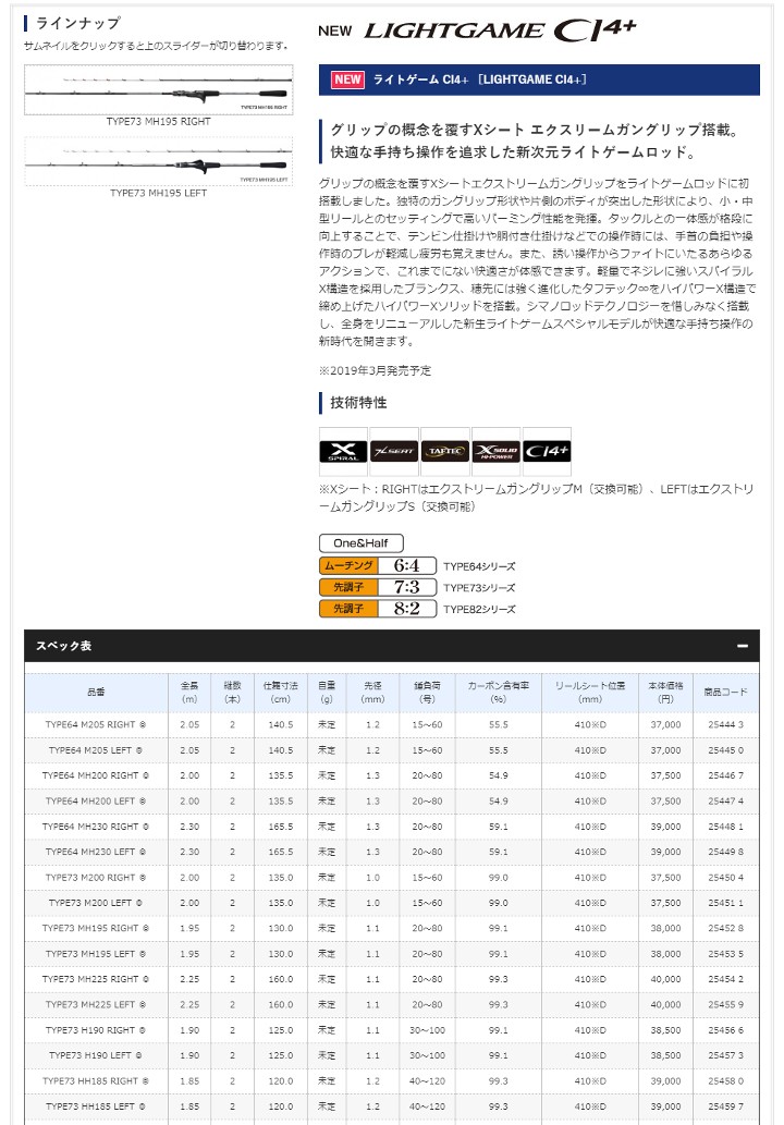 シマノ 【ご奉仕価格】シマノ ロッド 19 LIGHTGAME(ライトゲーム