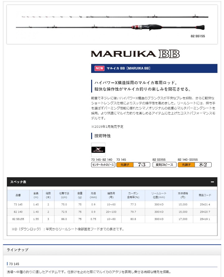 シマノ ロッド 19 MARUIKA(マルイカ)BB 82-140 : 4969363254207 