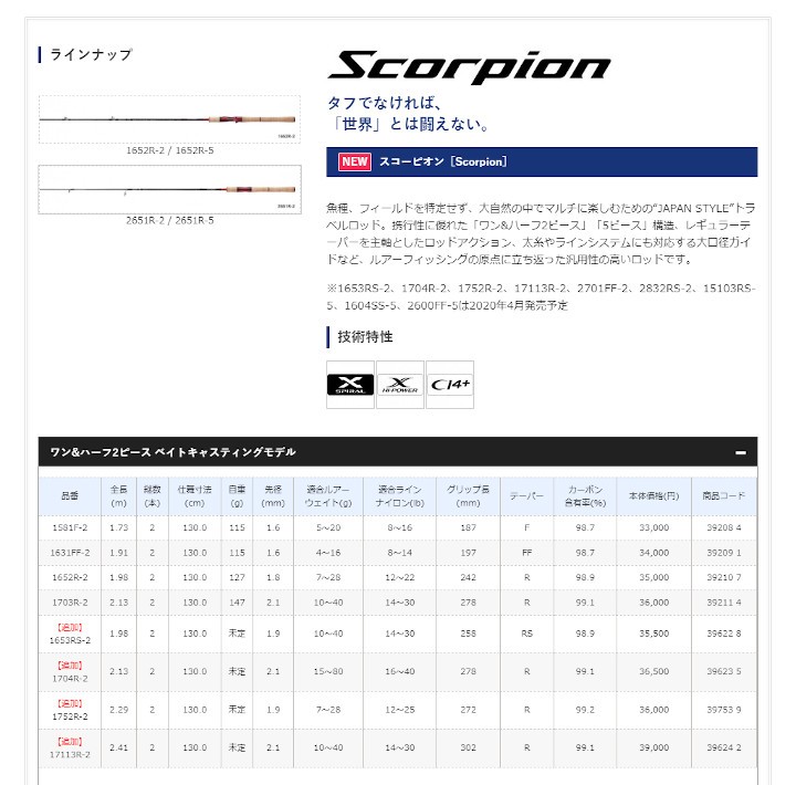シマノ 【ご奉仕価格】シマノ ロッド 20 スコーピオン 1653RS-2 シマノ 【ご奉仕価格】シマノ ロッド 20 スコーピオン 1653RS-2