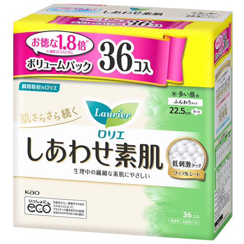 花王 ロリエ しあわせ素肌 ボリュームパック 多い昼用 22.5cm 羽つき (36個) 生理用ナプキン 備蓄　医薬部外品 | ブランド登録なし