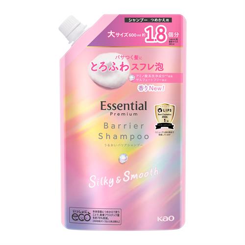 花王 エッセンシャル　プレミアム　うるおいバリアシャンプー　シルキー＆スムース　つめかえ用　６００ｍＬ ダメージ 髪 頭皮 | ブランド登録なし