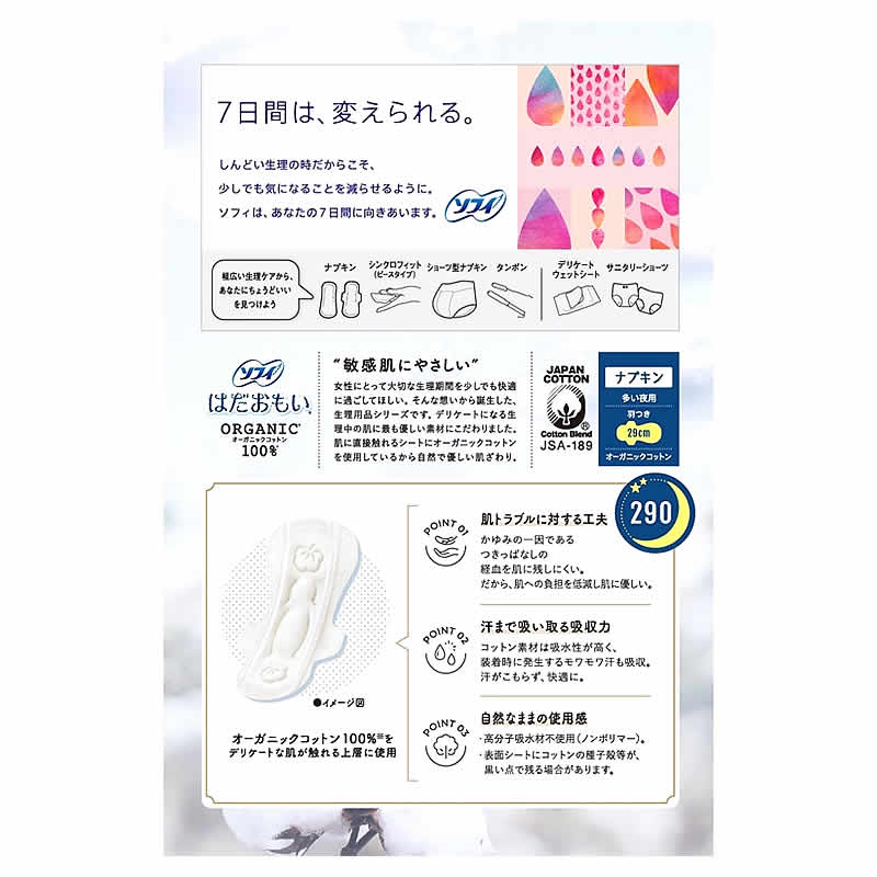 ユニチャーム オーガニックコットン290 16枚入り×16袋 ユニチャーム ソフィ はだおもい オーガニックコットン 多い夜用 290