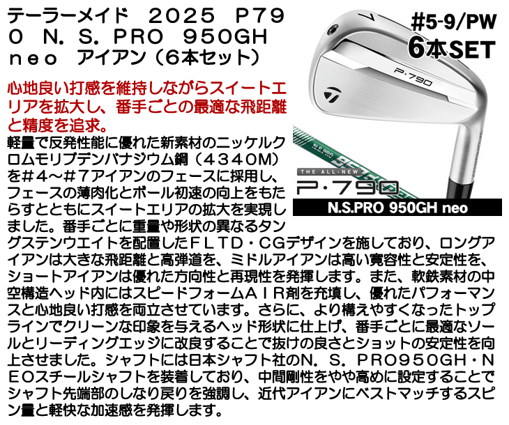 TaylorMade（テーラーメイド） 2025 P790 アイアン 6本セット （5番 6
