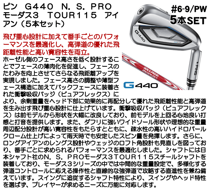 PING G440 アイアンセット #7,#8,#9,PW,AW 5本セット PING ピン G440 アイアン 5本セット #6,#7,#8,#9,PW N.S.PRO