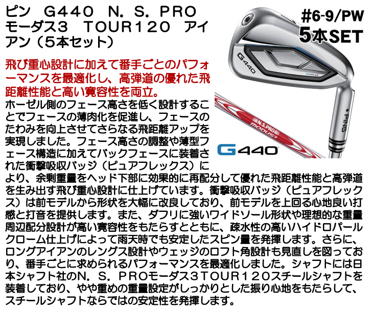 PING ピン G440 アイアン 5本セット #6,#7,#8,#9,PW N.S.PRO
