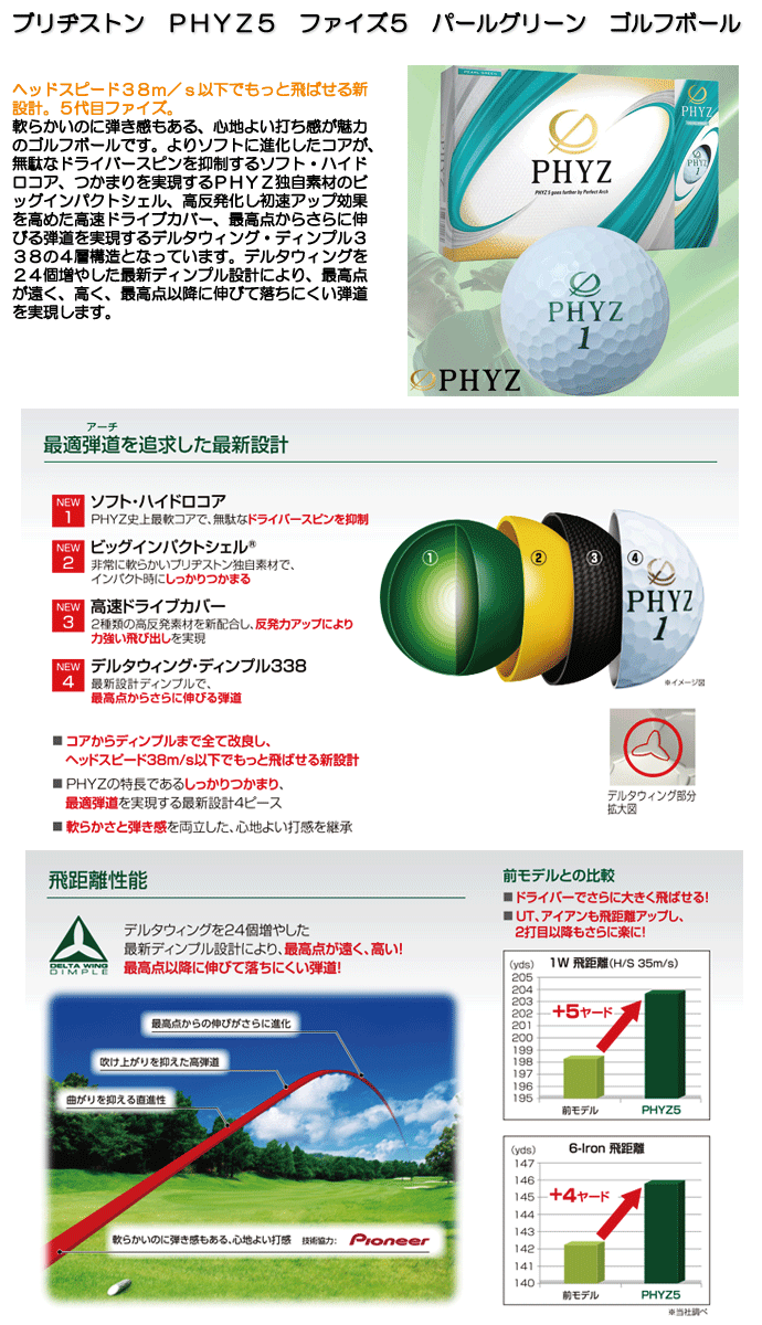 ブリヂストン PHYZ5 ファイズ5 パールグリーン ゴルフボール 1ダース