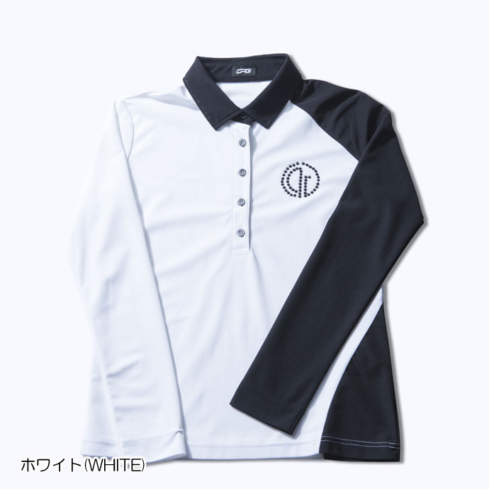 CPG ポロシャツ 黒/白 CPG GOLF 【新品】CPG 長袖ポロシャツ 白 ロゴ地模様 斜めストライプ調
