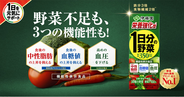 伊藤園の野菜ジュース 栄養強化型一日分の野菜 紙パック 200ml×24本（1本あたり130円）｜tsuten2｜02