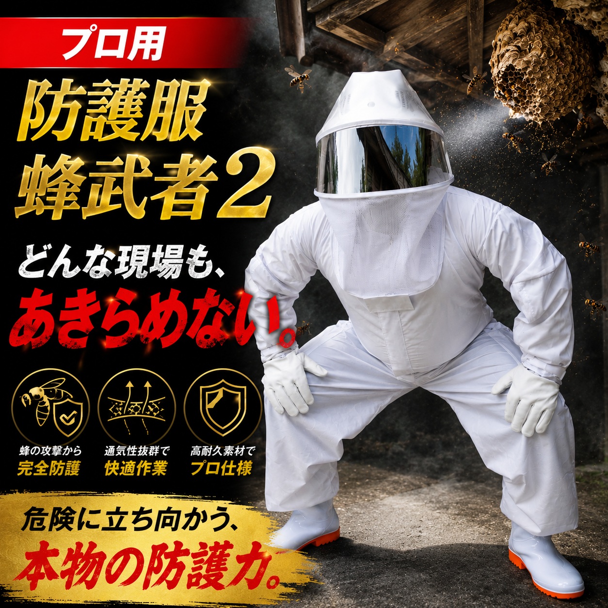 蜂駆除用防護服 蜂武者2 蜂武者手袋・長靴27cm付 スズメバチ