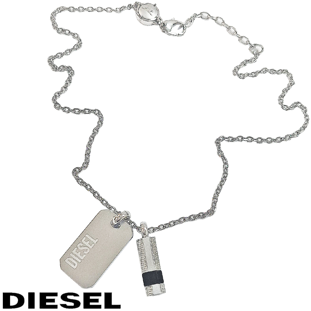 Diesel シルバー プレート型ペンダントネックレス ディーゼル DIESEL ネックレス ダブルプレート メンズ シルバー