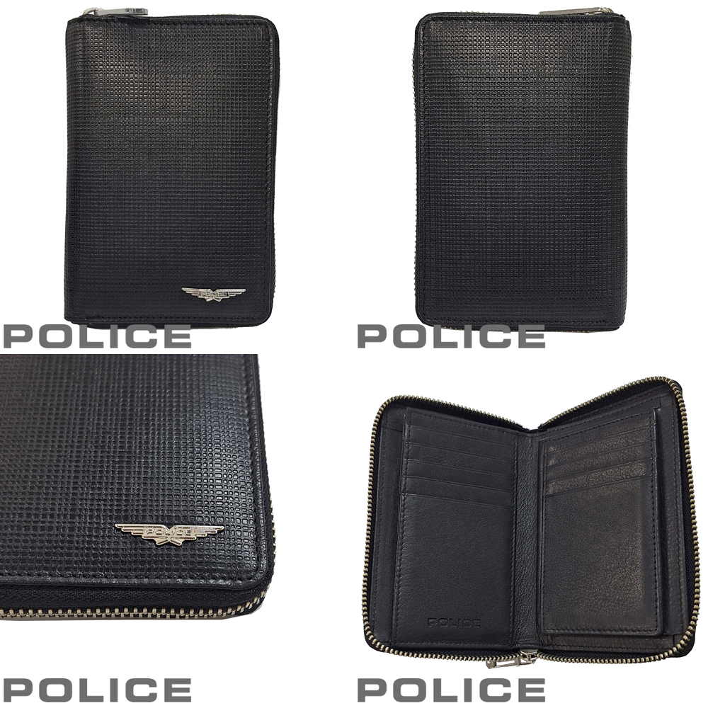 POLICE（ポリス） 財布 折り財布 ラウンドZIP レザー ブラック 縦型