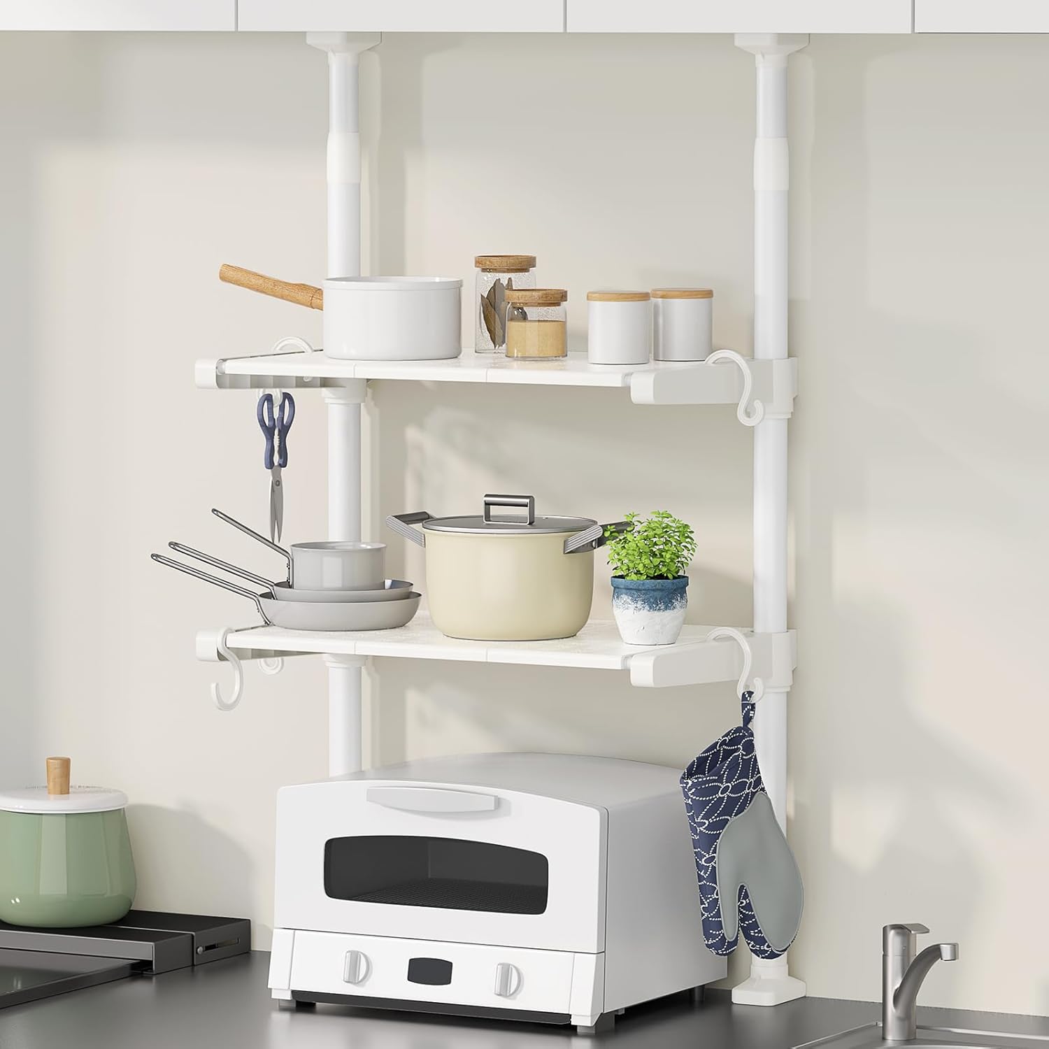 よぴ 突っ張りキッチンラック 棚 2段 幅40/60cm つっぱりラック 高さ68