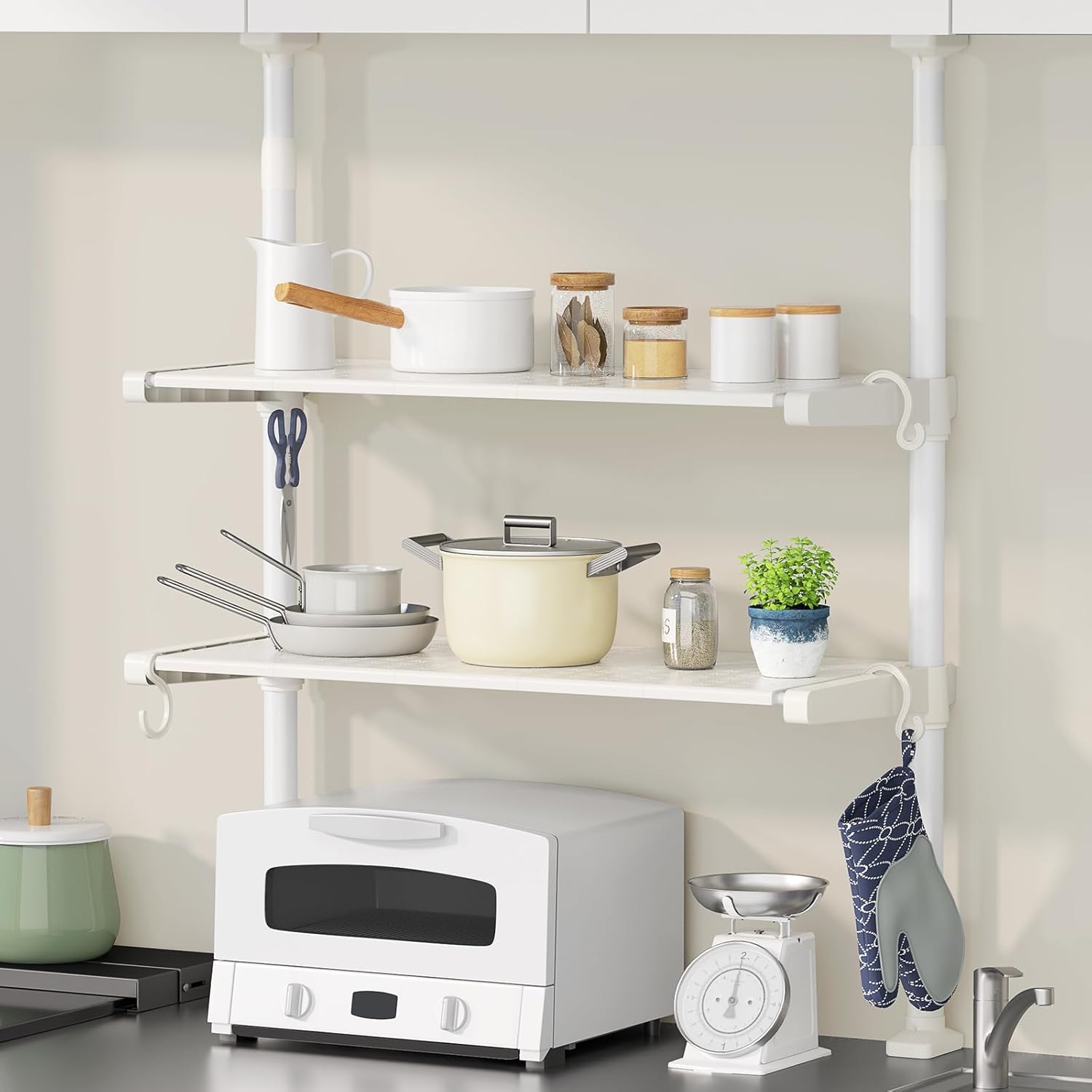 突っ張りキッチンラック 棚 2段 幅40/60cm つっぱりラック 高さ68