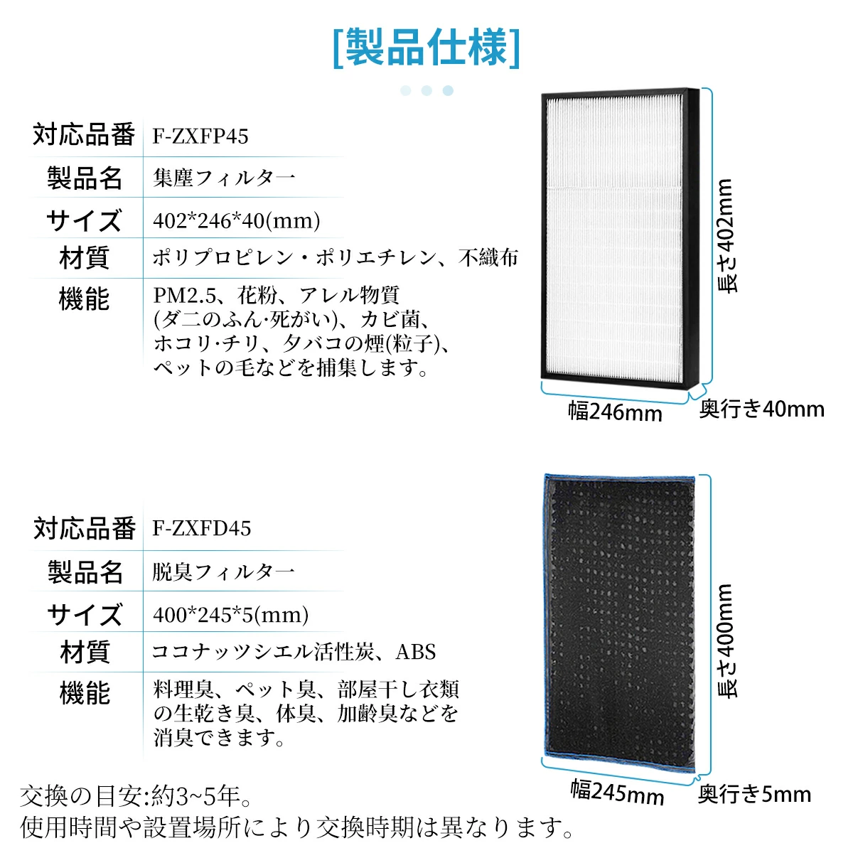 パナソニック F-ZXFD45 脱臭フィルター F-ZXFP45 2枚入 集じん