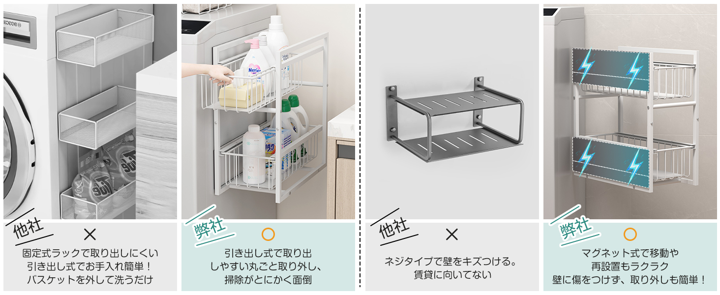 キッチン マグネット 収納 2段 引き出しラック 【耐荷重40kg・2Way置き