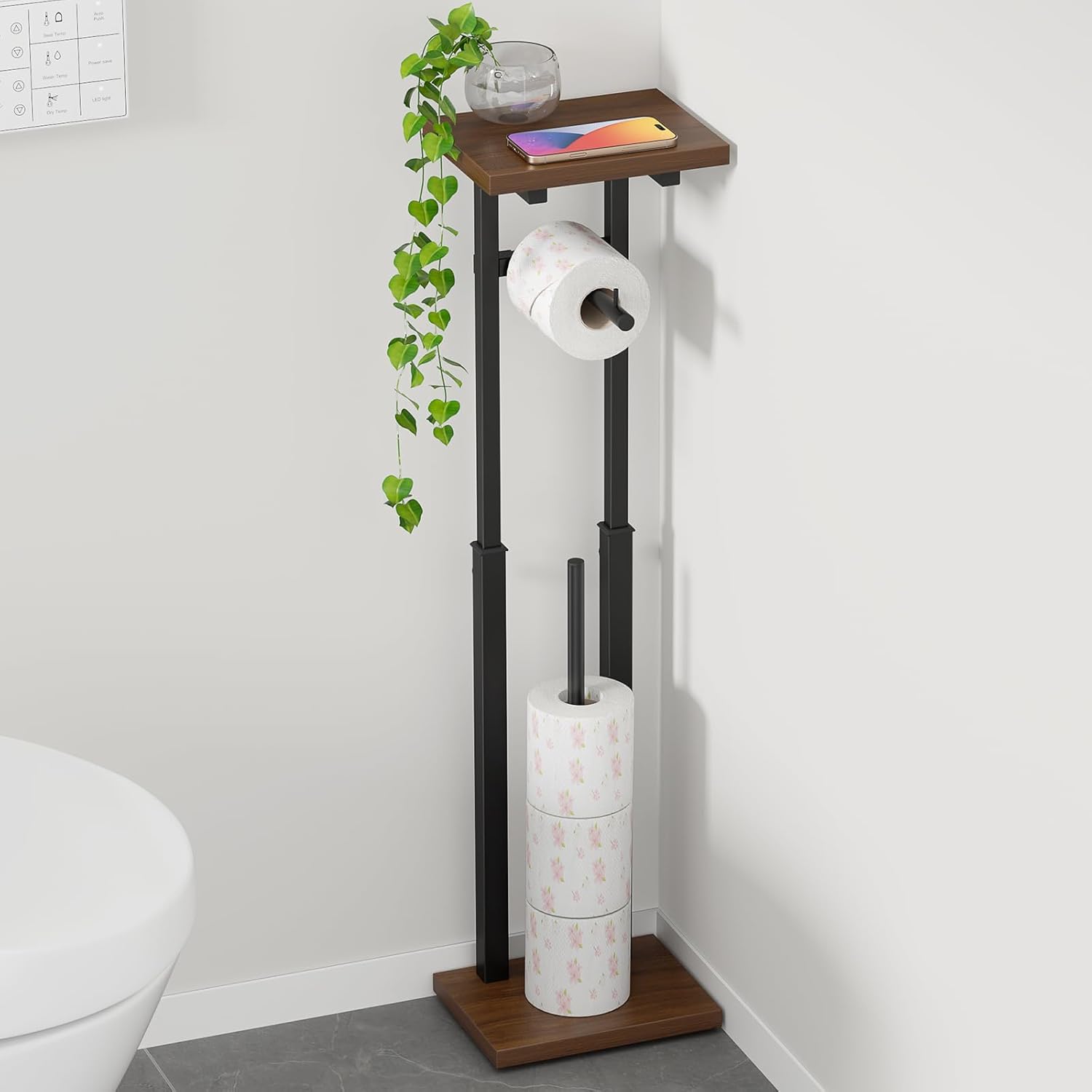 トイレットペーパーホルダー ラック付き 3段階調節 スリム トイレラック 省スペース収納 天板付き 置き型 トイレットペーパー収納 スチールフレーム おしゃれ |  | 03