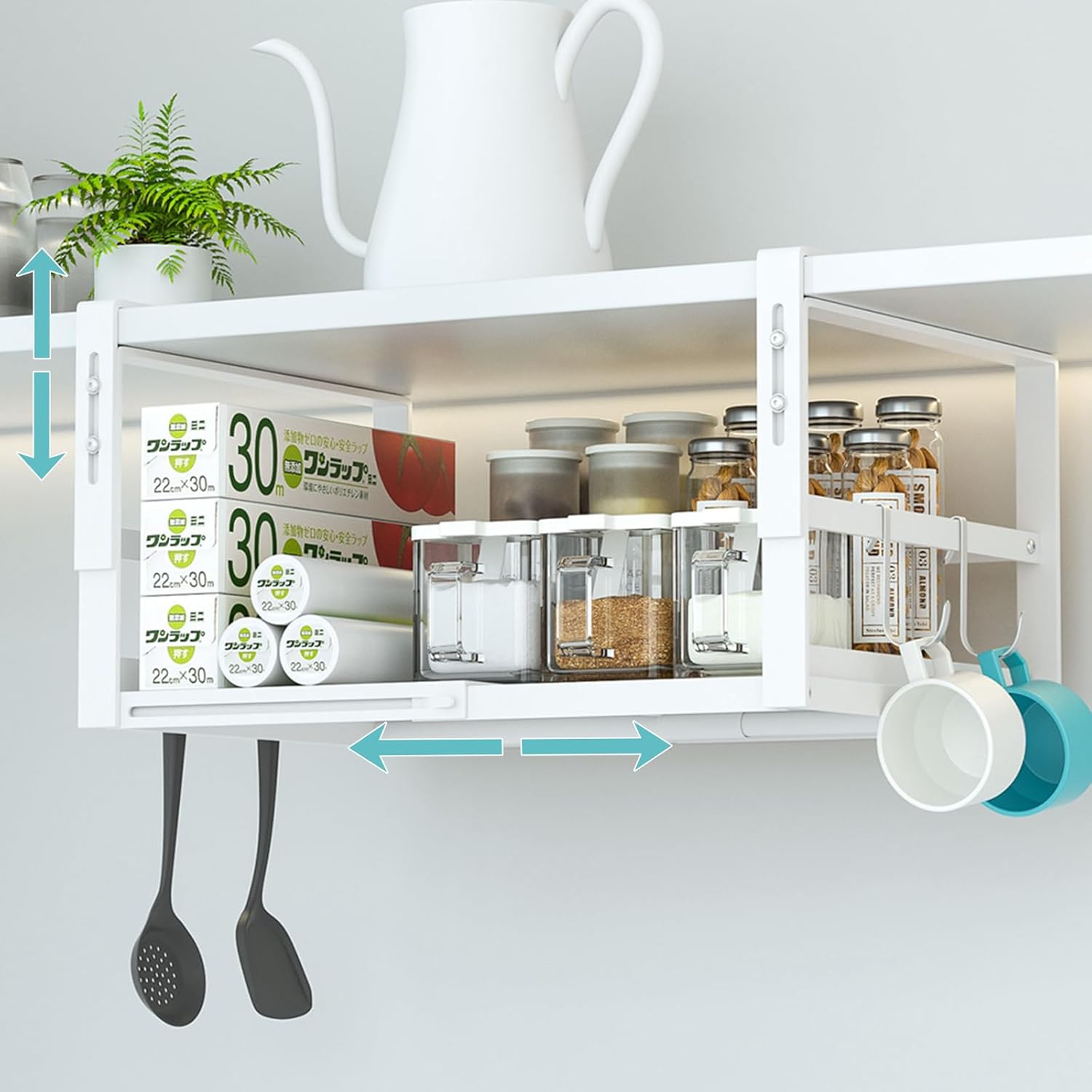 吊り下げ収納 キッチン 【棚板厚・横幅調節可】 戸棚下吊り下げラック