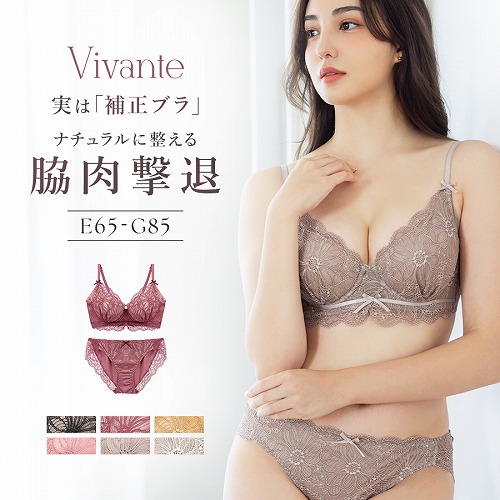 下着女性 上下セット ブラジャー 大きいサイズ ショーツ vivante ダリアレース ブラ&ショーツ / 補正ブラに 見えない脇肉撃退ブラ 脇高 ツ ーハッチ | tu-hacci | 01
