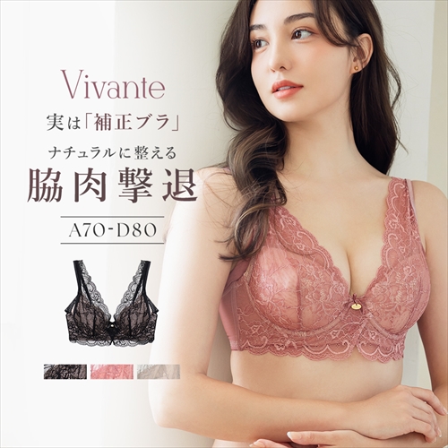 下着女性 ブラジャー vivante スカラップレースブラ / 補正ブラに見えない脇肉撃退ブラ レー...