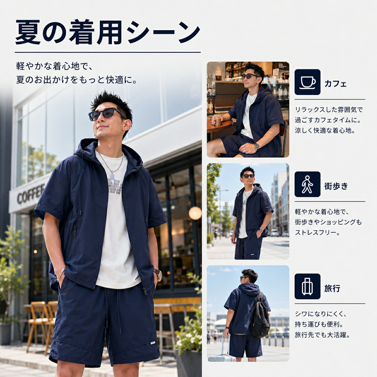 セットアップ メンズ 夏 半袖パーカー ショートパンツ 上下セット 薄手