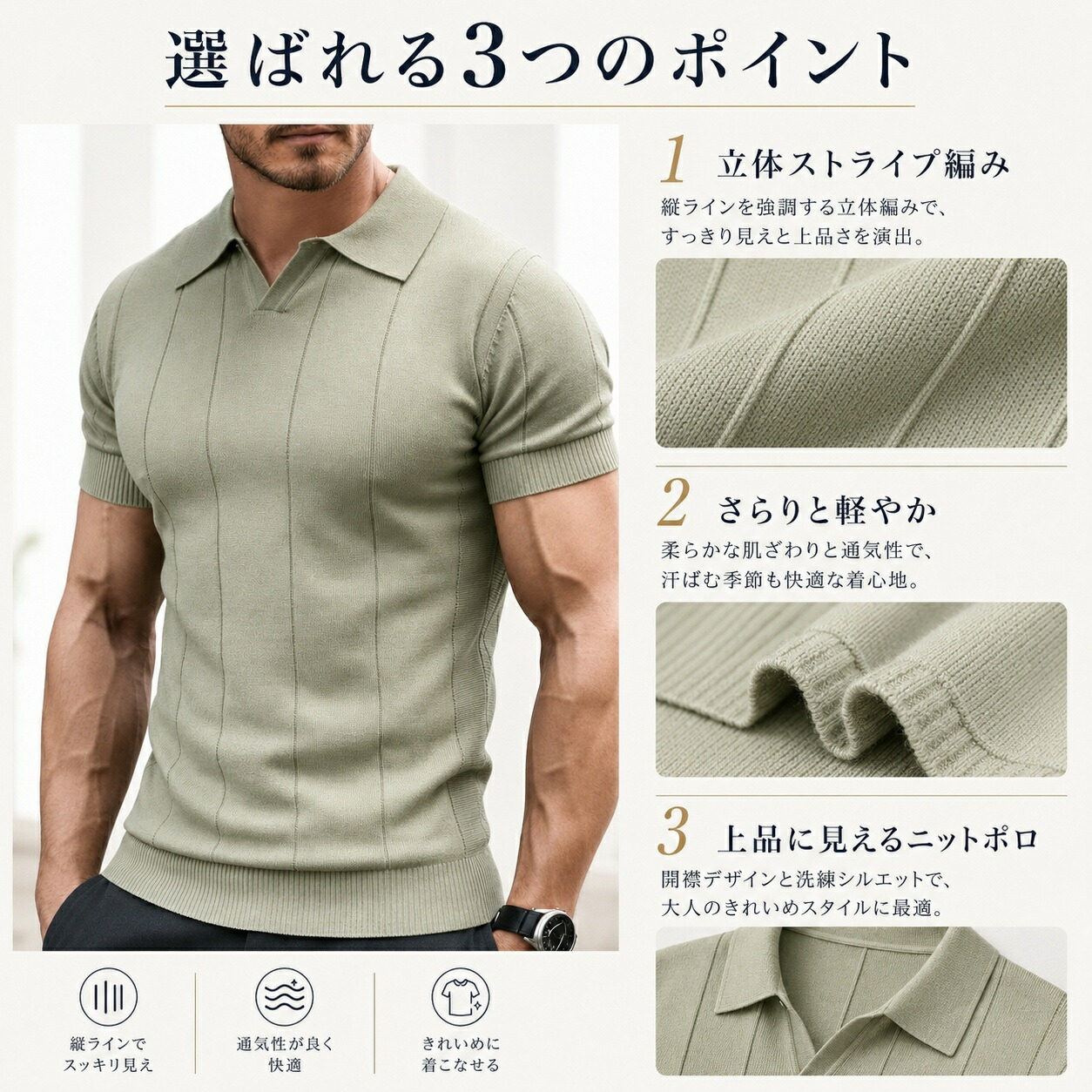 ポロシャツ メンズ 半袖 ニットポロ サマーニット スキッパー襟 V