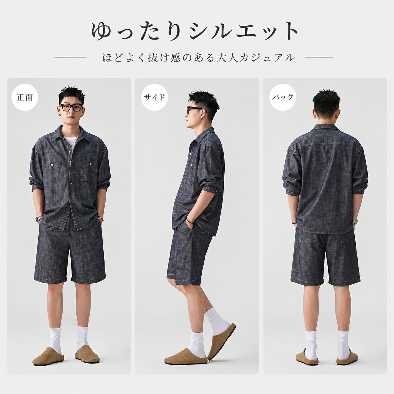 セットアップ メンズ 夏 長袖シャツ ショートパンツ 上下セット リネン