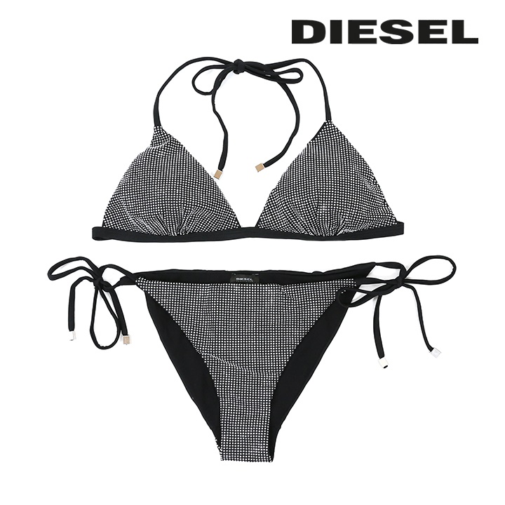 DIESEL ディーゼル ビキニ セットアップ ブラック ラインストーン DIESEL（ディーゼル） 三角ビキニ 上下セット 水着 レディース ライン