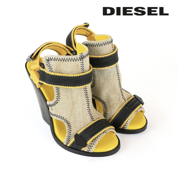 ディーゼル DIESEL チャンキーヒールサンダル 靴 レディース 色ムラ加工 コットンキャンバス ウェッジソール SA-FLAMINGO HS