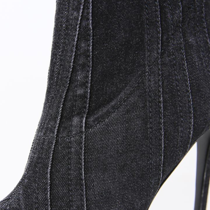 DIESEL オーバルD レザーロングブーツ ピンヒール ポインテッドトゥ DIESEL（ディーゼル） アンクルブーツ 靴 レディース 切替デニム