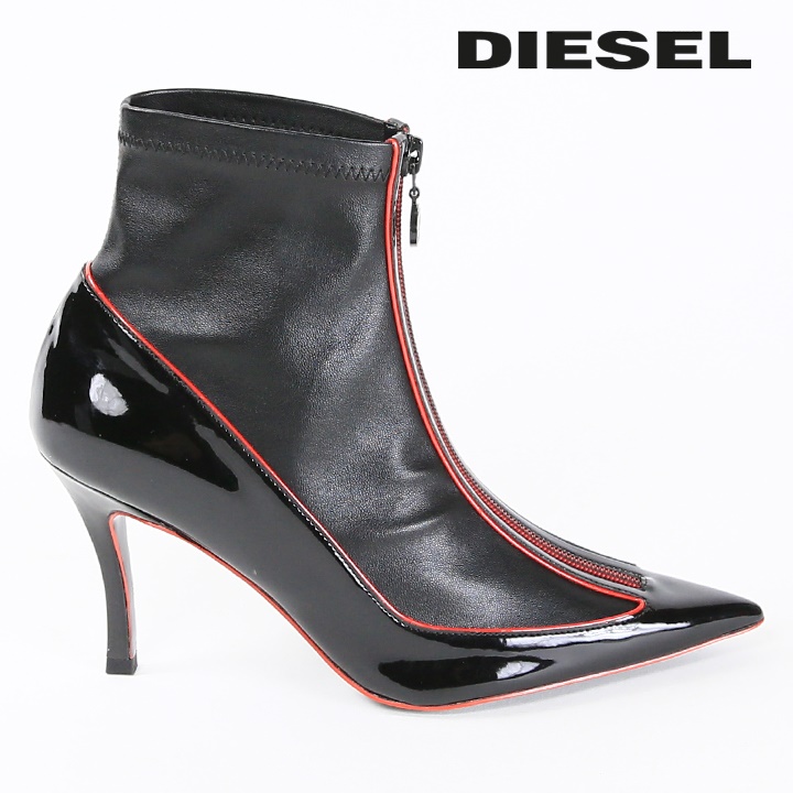 ma-美品DIESEL後ろジッパーハイヒール DIESEL ディーゼル PUレザーアンクルブーツ 靴 レディース