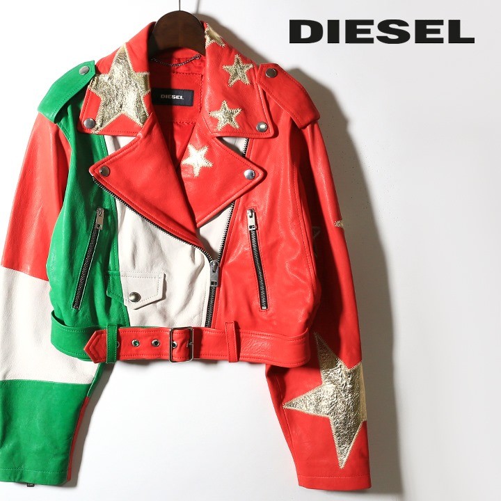 ディーゼル DIESEL レザージャケット レディース 羊革 本革 イタリアンカラー ライダースジャケット L-FLAG
