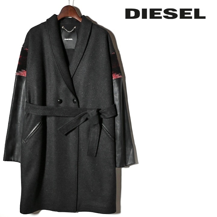 ディーゼル DIESEL ロングコート レディース 袖レザー切替 異素材