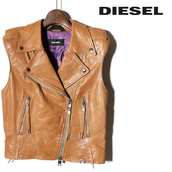 DIESEL ディーゼル レザーライダースベスト レディース 羊革 本革 