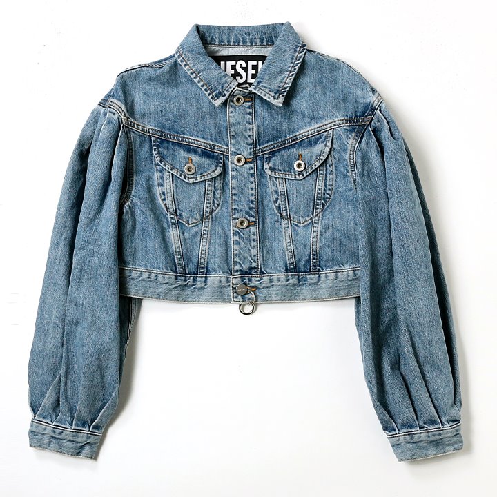 極美品 DIESEL ショート丈 デニム ジャケット Gジャン DE-PUFFY 大特価】ダークブルー ショート丈 デニムジャケット Gジャン