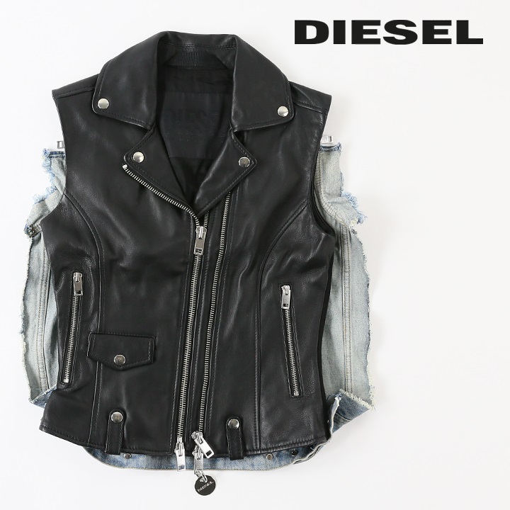 ディーゼル DIESEL ライダースベスト レディース 羊革 本革