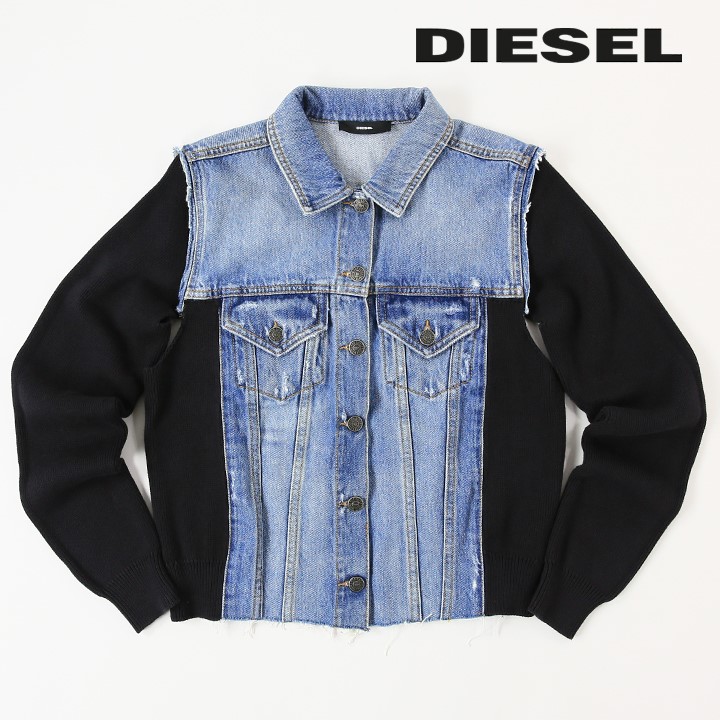 DIESEL ミックスマテリアルデニムジャケット ニット　S DIESEL ディーゼル ミックスマテリアル ジャケット レディース