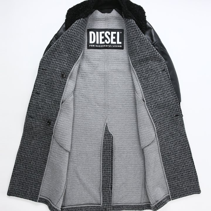 ディーゼル DIESEL ダブルロングコート レディース 異素材切替 牛革 本